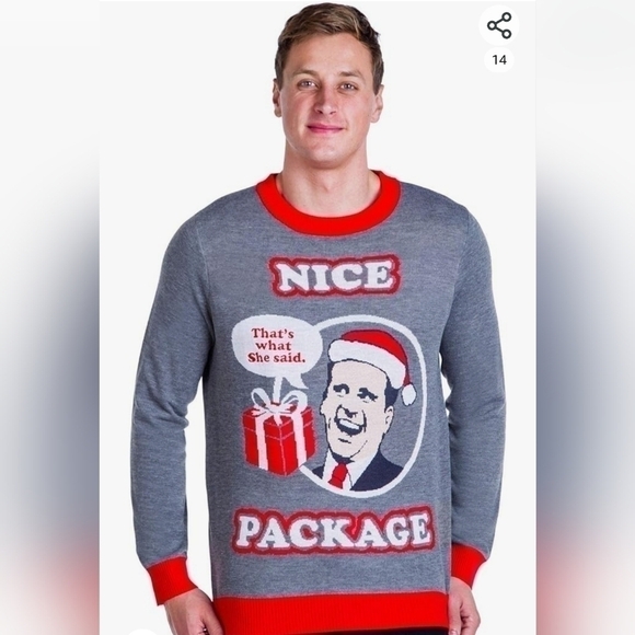 The Office Ugly Christmas Sweater. Nice Package. Men's Medium. Grey/Red - Picture 1 of 12
